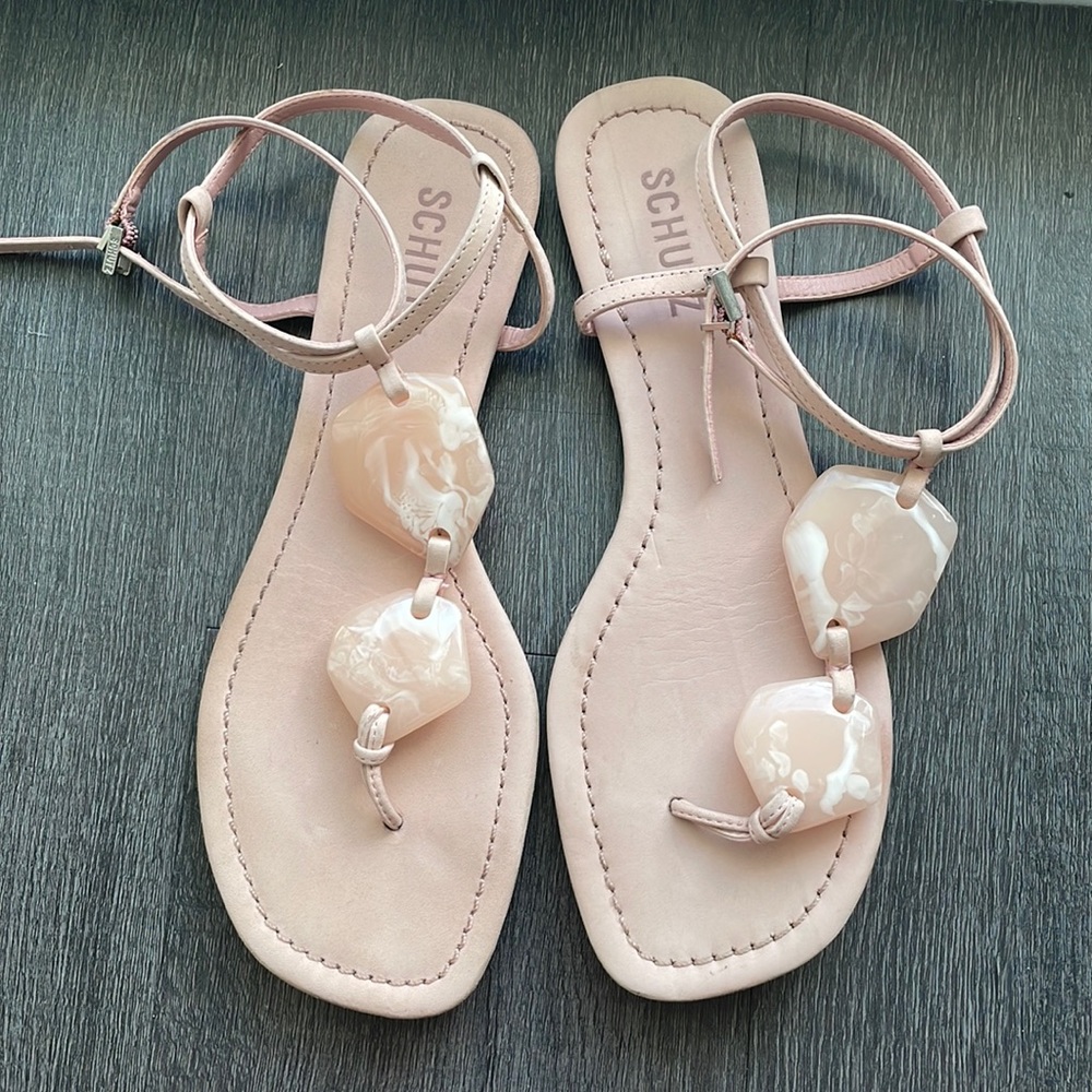 Schutz flat sandals light pink stone embellished
